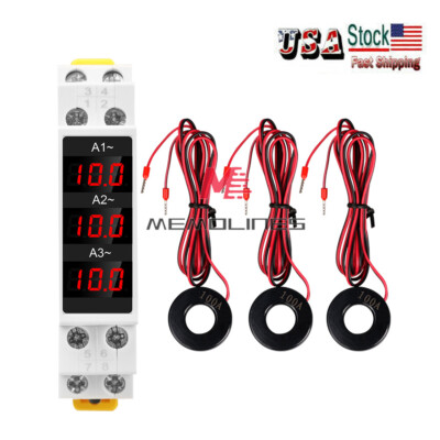 AC80-500V 1-100A DIN-Rail 3 Phase AC Ammeter Digital Display Current Meter U-S