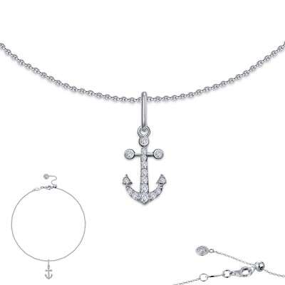 *BRAND NEW* Sterling Silver Platinum-Bonded 10in 0.41 CTW Mini Anchor Anklet