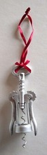 Corkscrew Christmas Ornament Silver Plastic Resin Wine