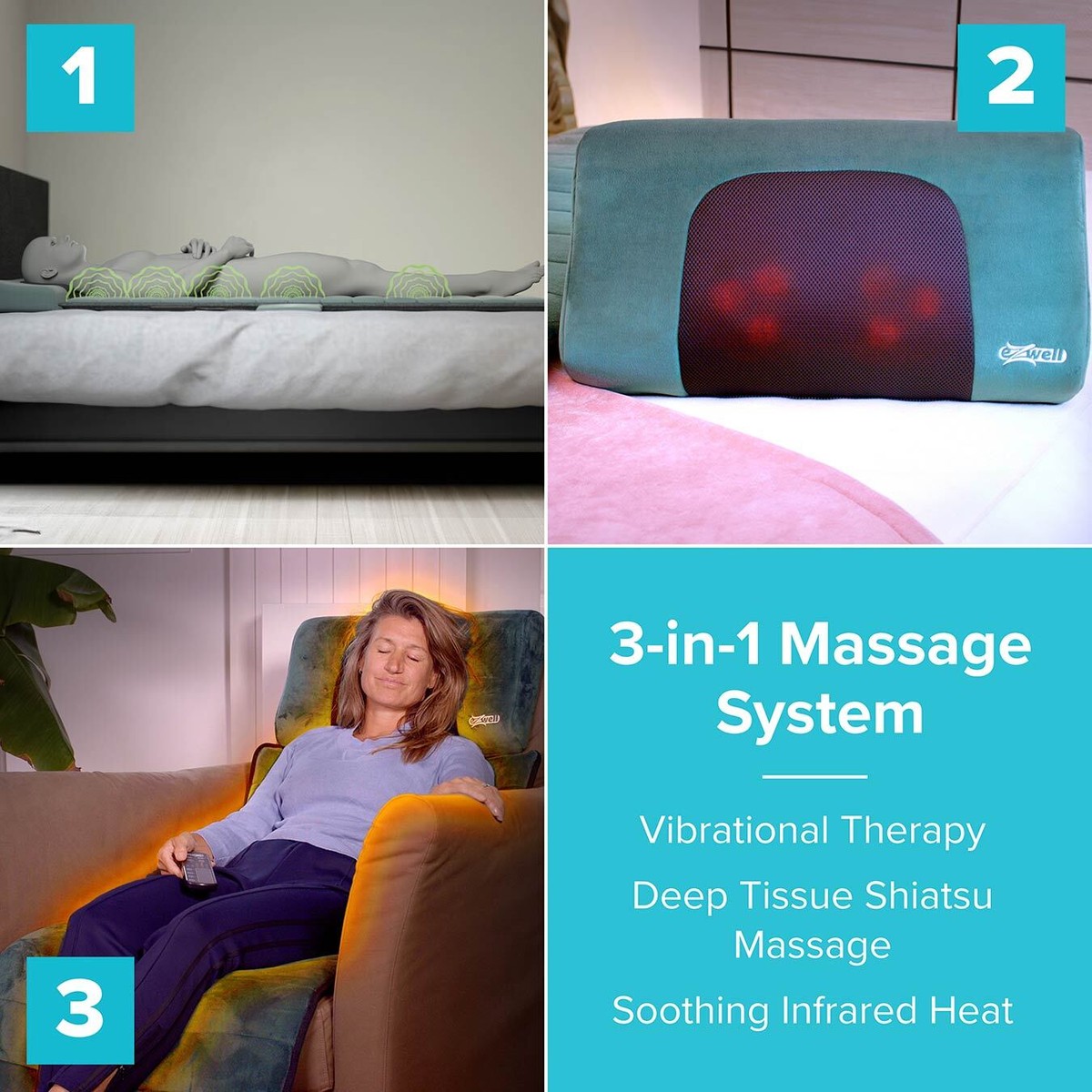 eZwell 3-in-1 Massage Remedy System Mattress Vibrational, Shiatsu