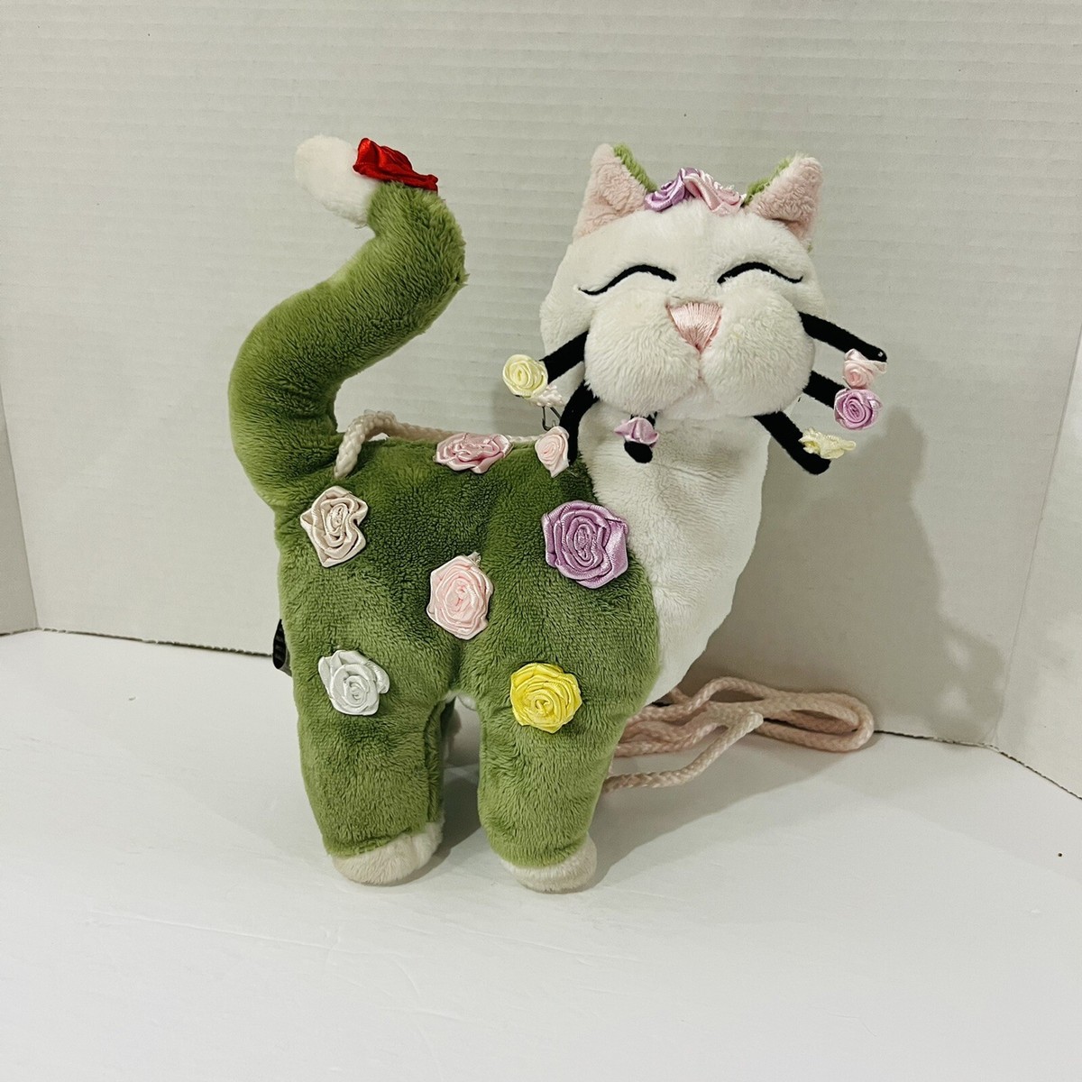 Whimsy Clay ROSETTE Plush Cat Amy Lacombe GREEN Embroidered