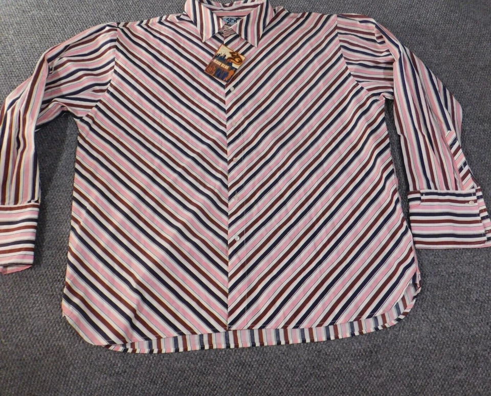 Raw Blue Shirt 4XL Y2K vintage Mens pink striped button up retro classic - Image 2 of 4