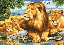 Grafitec Printed Tapestry Needlepoint Canvas - Lion Family