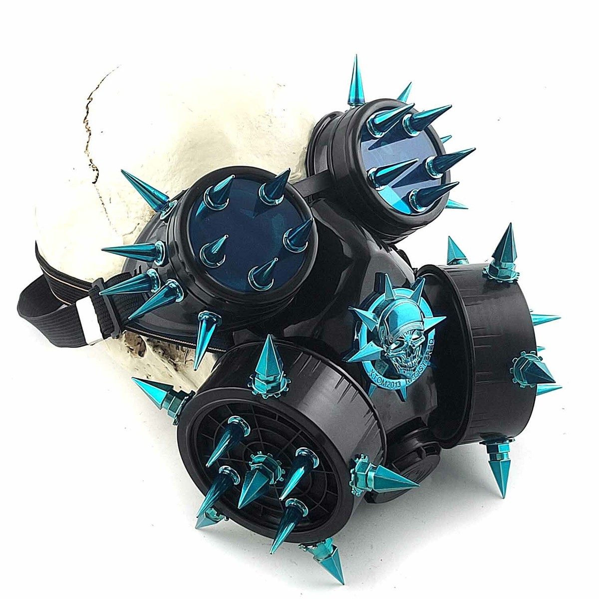 Spiked Cyber Goth Respirator Gas Mask Cosplay Blue Spike