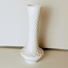 Vintage RANDALL White Milk Glass Bud Vase Diamond Embossed Bud Vase 9" as is