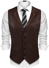 Men Lambskin Leather Waistcoat Western Vest Coat Classic Brown Button
