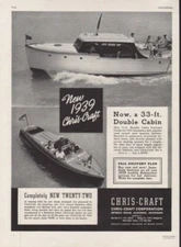1938 CHRISCRAFT RUNABOUT DOUBLE CABIN CRUISER ALGONAC NAUTICAL MARINE AD 8298