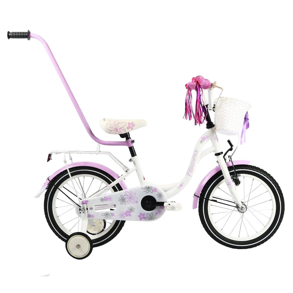 FLOWERS Kinderfahrrad 16" Mädchenfahrrad Kinder Rad Bike Spielrad - Weiß/Lila