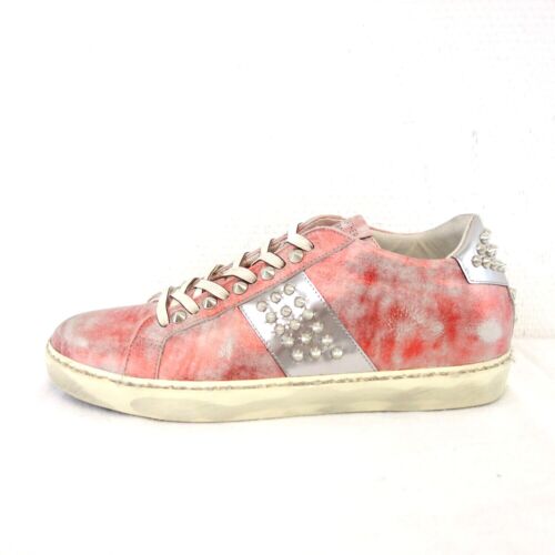 Leather Crown Ladies Shoes Trainers Leather Silver Red Metallic New - Picture 1 of 12