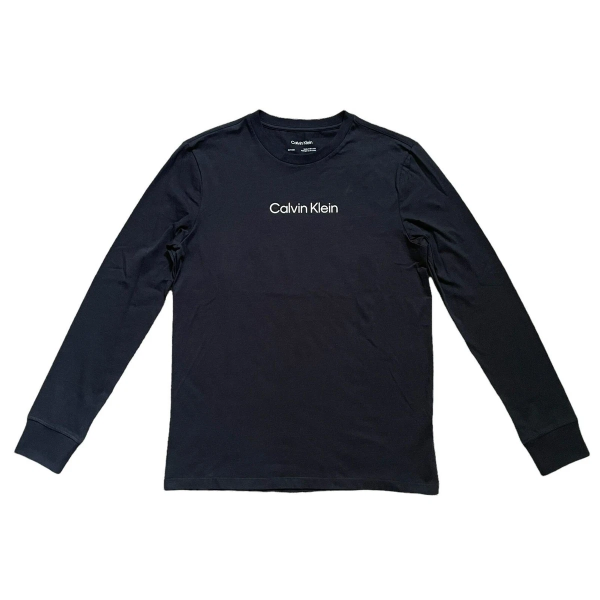 NWT Calvin Klein Men's Long Sleeve Crew Neck Logo T-Shirt Tee Black All  Sizes