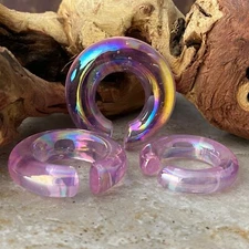 Pair of Stone/Glass Hoops plugs tunnels ear weights round organic