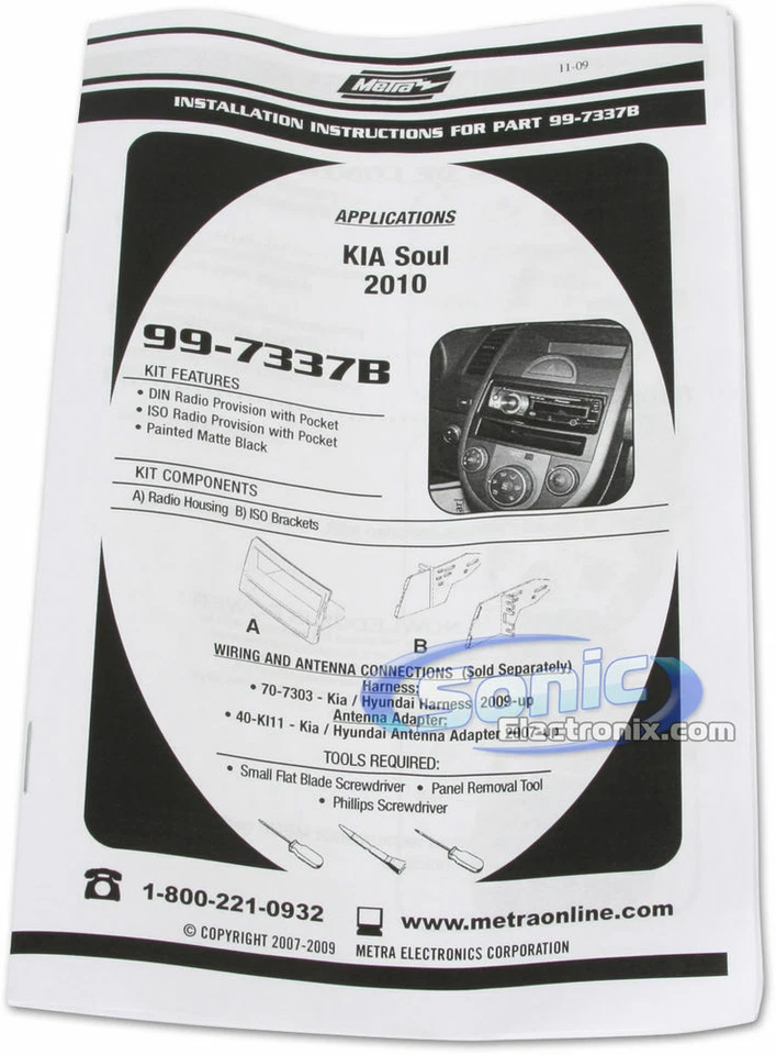 Kit de tablero de instalación de auto Metra 99-7337B DIN único para Kia Soul 2010 negro mate Foto 3 de 4
