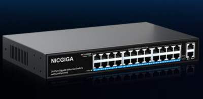 NICGIGA Switch PoE Gigabit 26 Ports 24xPoE+ 320W + 2 VLAN Professionell