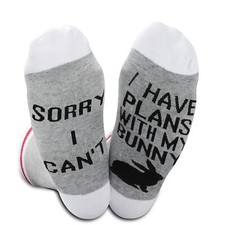 2PAIRS Sorry I Can't I Have Plans With My Bunny Socks Cute Adorable Easter Ra...