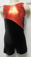 Motionwear Gymnastic shorty unitard black velvet red foil small child
