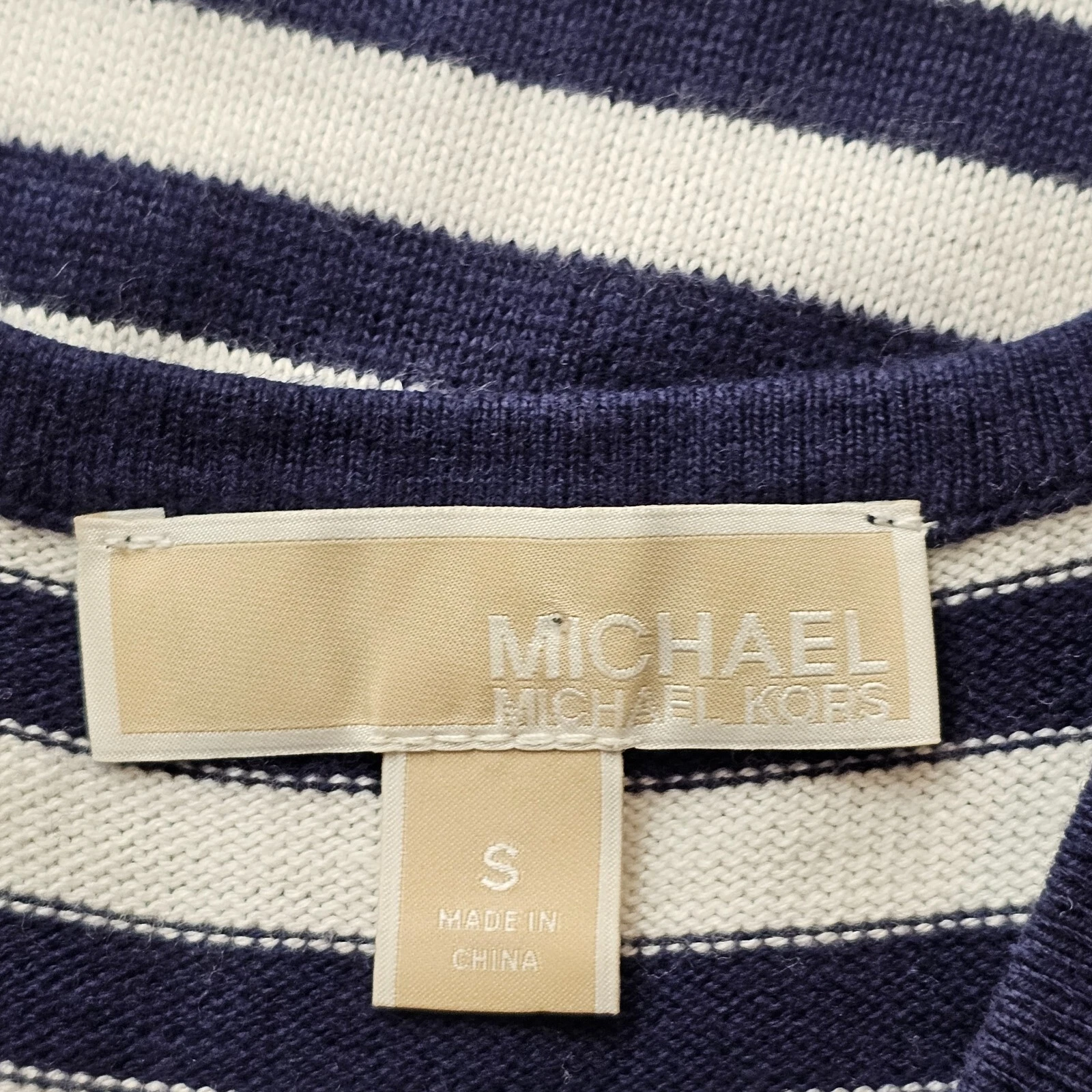Abito tubino donna Michael Kors blu navy e bianco a righe pizzo senza maniche piccolo