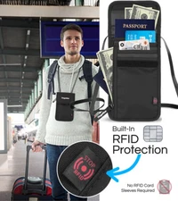 [High Security] Premium US Family Travel Neck Wallet Flat Pouch Passport Holder