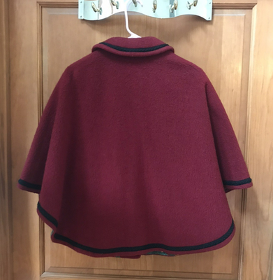 Vtg Specizal Loden Austrian Wool Cape Coat Red /Green Floral