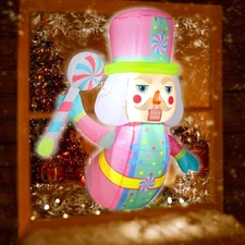 Leyndo 3.5 Feet Christmas Inflatables Pastel Nutcracker with LED Lights pink 