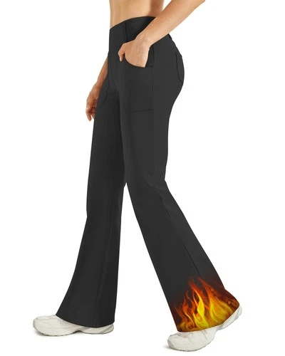 Fleece Lined Trousers for Women Thermal Leggings with Pockets – Black XXL