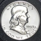 1959 PROOF Silver Franklin Half Dollar 90% SILVER MINT STATE DETAILS