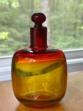 Vintage MCM Blenko Glass Co. #708 / 6424 Tangerine Glass Vase with Stopper
