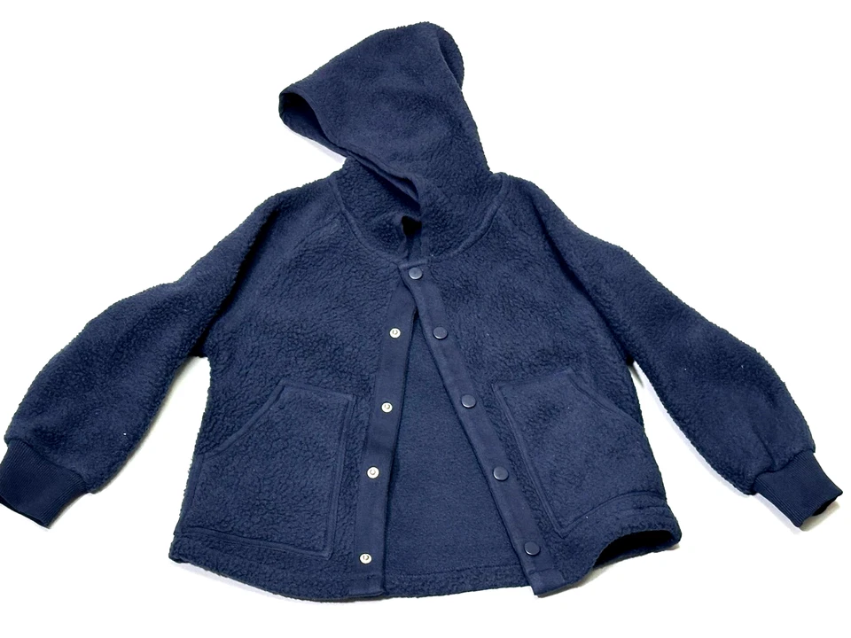New Navy Blue Fleece Hooded Kids Snap Button Down Jacket 2 Pockets Size 6/7 Yrs - Image 3 of 4