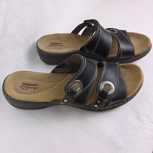 Clarks Collection Lexi Willow Black Slide Slip On Summer Sandals Wedge Casual