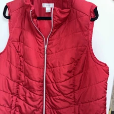 CJ Banks Women’s Beautiful Red Quilted Puffer Vest Zip Front Sleeveless Size 2X