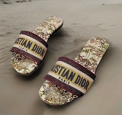 Dior Multicolor Dway Flat Slides Embroidered Canvas Floral Mules Size 40/ US 9