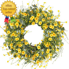 Yellow Daisy Wreath 24 Inch Spring Summer Wreath Fake Silk Floral Wreath
