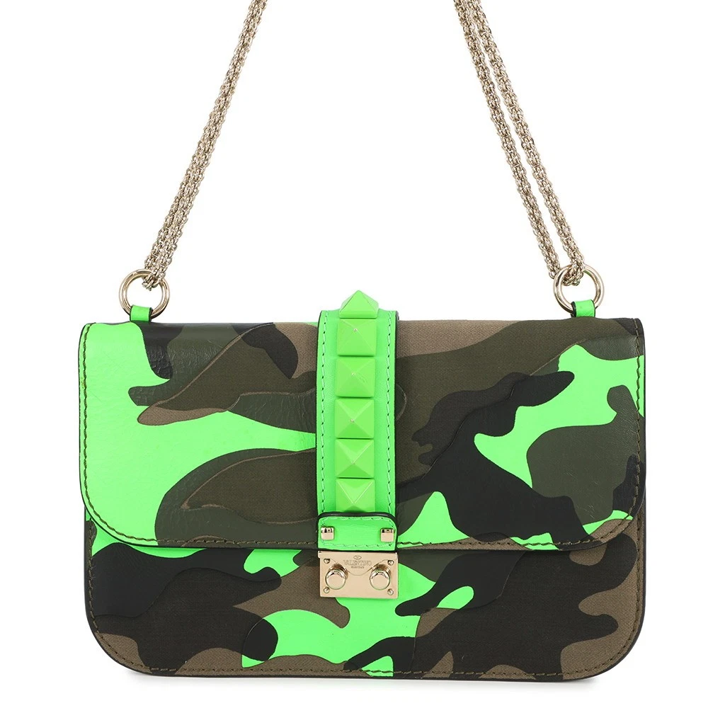 Valentino — Valentino Garavani Glam Rock Camouflage Chainshoulder Bag Canvas/Leather Neo...