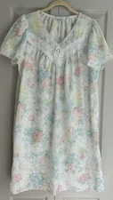 Vintage Miss Elaine Floral Short Sleeve Night Gown Sleep Dress Size XLarge ILGWU