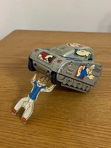 Marx Popeye Wind-up Tin Toy Rollover Tank Works XA-80