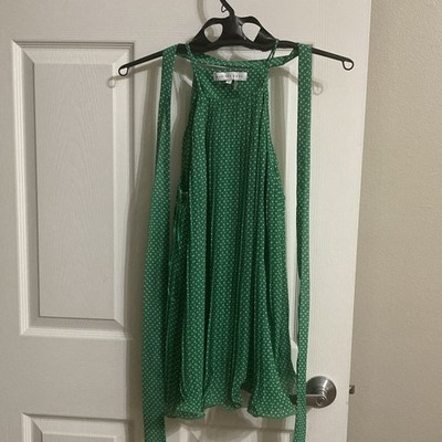 Endless Rose Green/White Polka Dot Mini A-Line Dress S Sleeveless Pleated