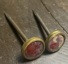 Victorian Picture/Artwork Nail Hanger Molded Red Glass Brass Lot Of 2 READ