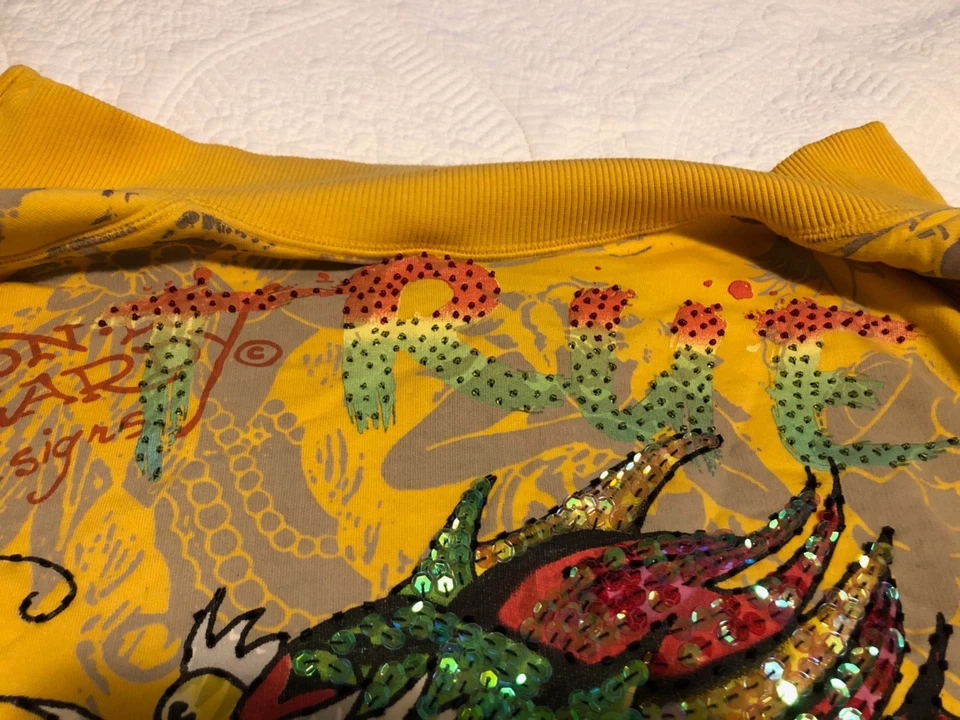 * CHAQUETA LENTEJUELAS CUENTAS VINTAGE ED HARDY X AUDIGIER DRAGON MUJER CREMALLERA L Foto 4 de 4