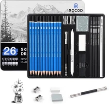 Sketch Pencils 26-Piece Set for Artists & Beginners, 6B-4H Art