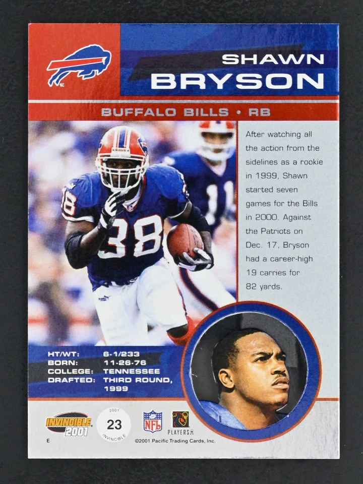 2001 Pacific Invincible #23 Shawn Bryson /1000 Buffalo Bills - Image 2 of 2