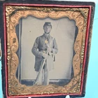 FRAMED AMBROTYPE PHOTO W/UNIDENTIFIED SOLDIER WITH MUSKET & BAYONET