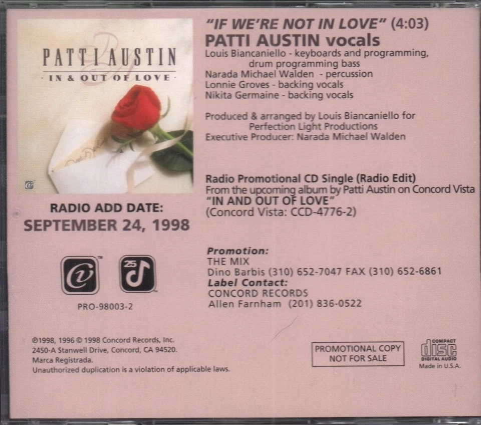 Patti Austin If We're Not In Love CD USA Concord 1998 Single Promo PRO980032 - Bild 2 von 2