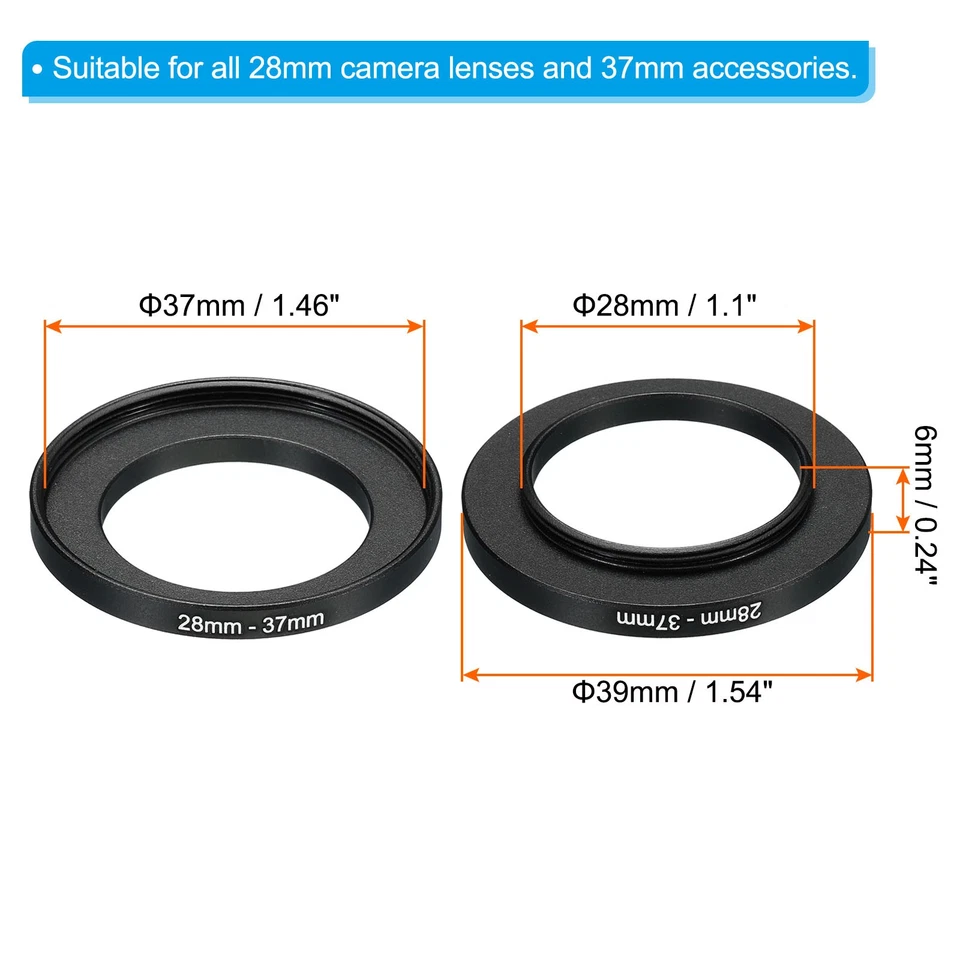 28mm-37mm Metal Step Up Ring, Camera Lens Filter Adapter Ring Black - Image 2 of 4