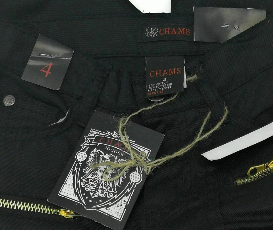 Chams Boys Black Jogger Pants Elastic Waist Casual Zipper Fly 4 Zippers Button - Image 3 of 4