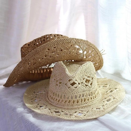Mujeres Hombres Western Vaquera Sombrero Paja Vaquero Formable Ala Ancha Verano Retro - Imagen 9 de 34