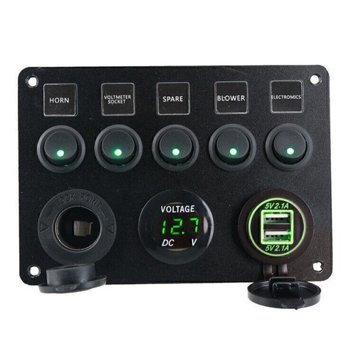 Digital Voltmeter Dual Usb Port 12v Outlet Combination Waterproof Switch Panel - Photo 4 sur 10