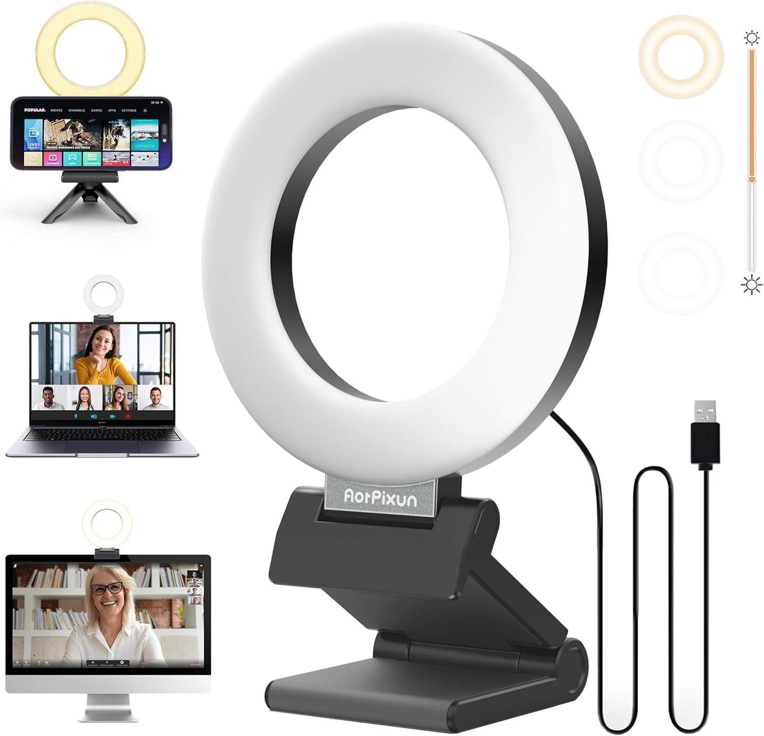 Small Ring Light for Desk Video Conference Lighting 4'' Clip on Ring Light for S-image