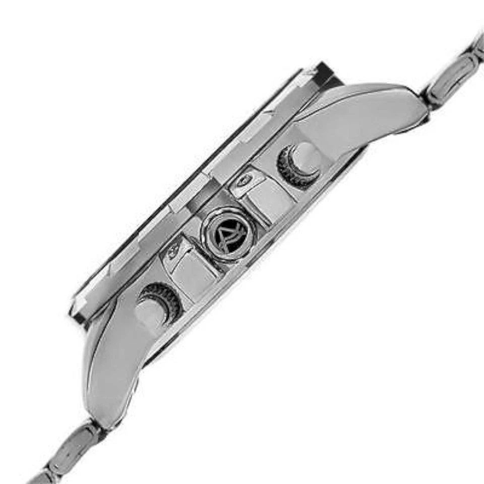 NEW August Steiner AS8153SSB Men's Swiss Month Date GMT Black Dial Silver Watch - Image 3 of 4