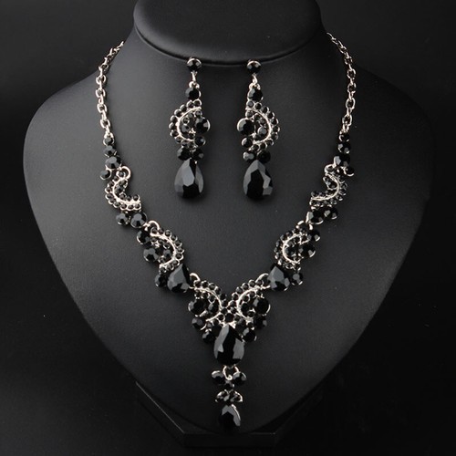 Rhinestone Necklace Crystal Earring Women Bridal Party Prom Wedding Jewelry Set - Picture 80 of 121