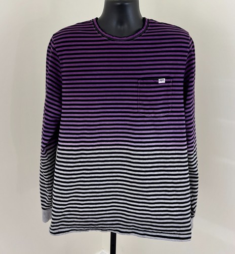 PRPS Mens XL Gray Heather Purple Black Striped Cotton Long Sleeve Shirt EXC
