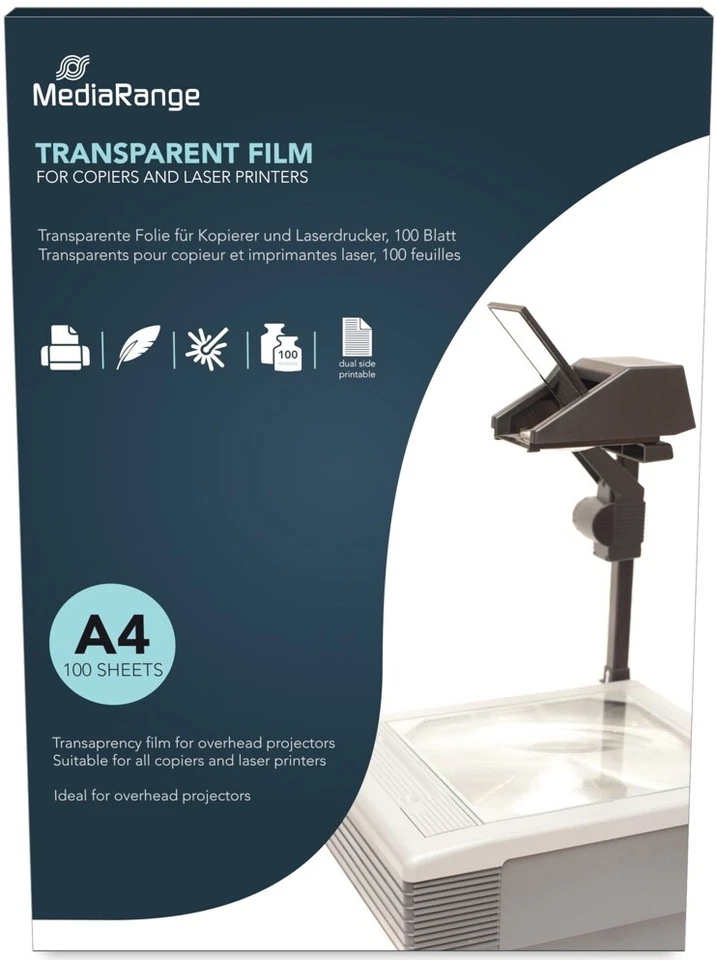 100 Mediarange Folie 100µm Projector Film Laser Drucker Kopierer Folien DIN A4